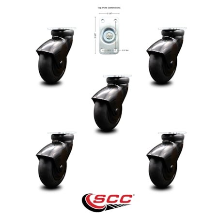 Service Caster 3 Inch Black Hooded Neoprene Rubber Top Plate Casters, 5PK SCC-03S310-NPRB-BK-5